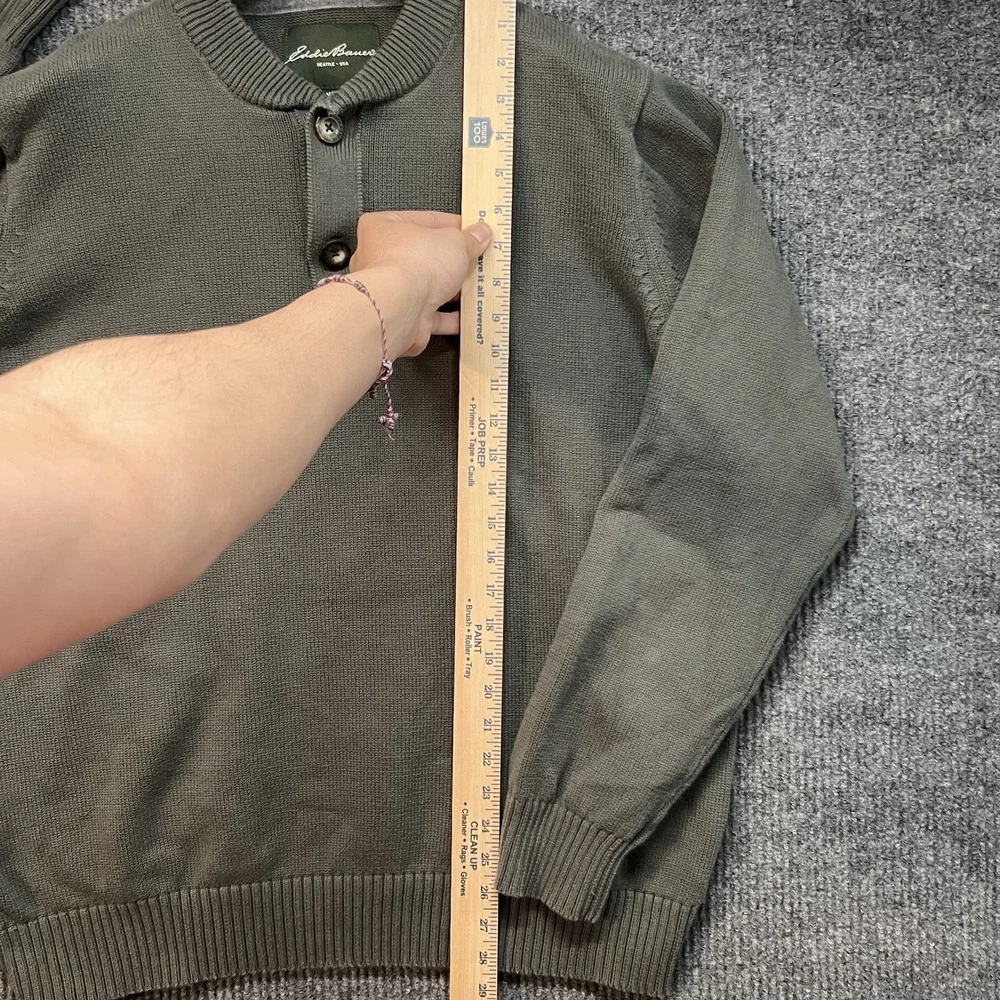 Eddie Bauer Sweater Mens XLT Green Long Sleeve Henley Collar Buttons Knit Cotton
